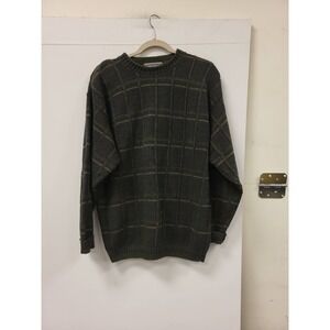 David Taylor Mens Sweater Medium Green Plaid Cotton Blend Knit USA Made